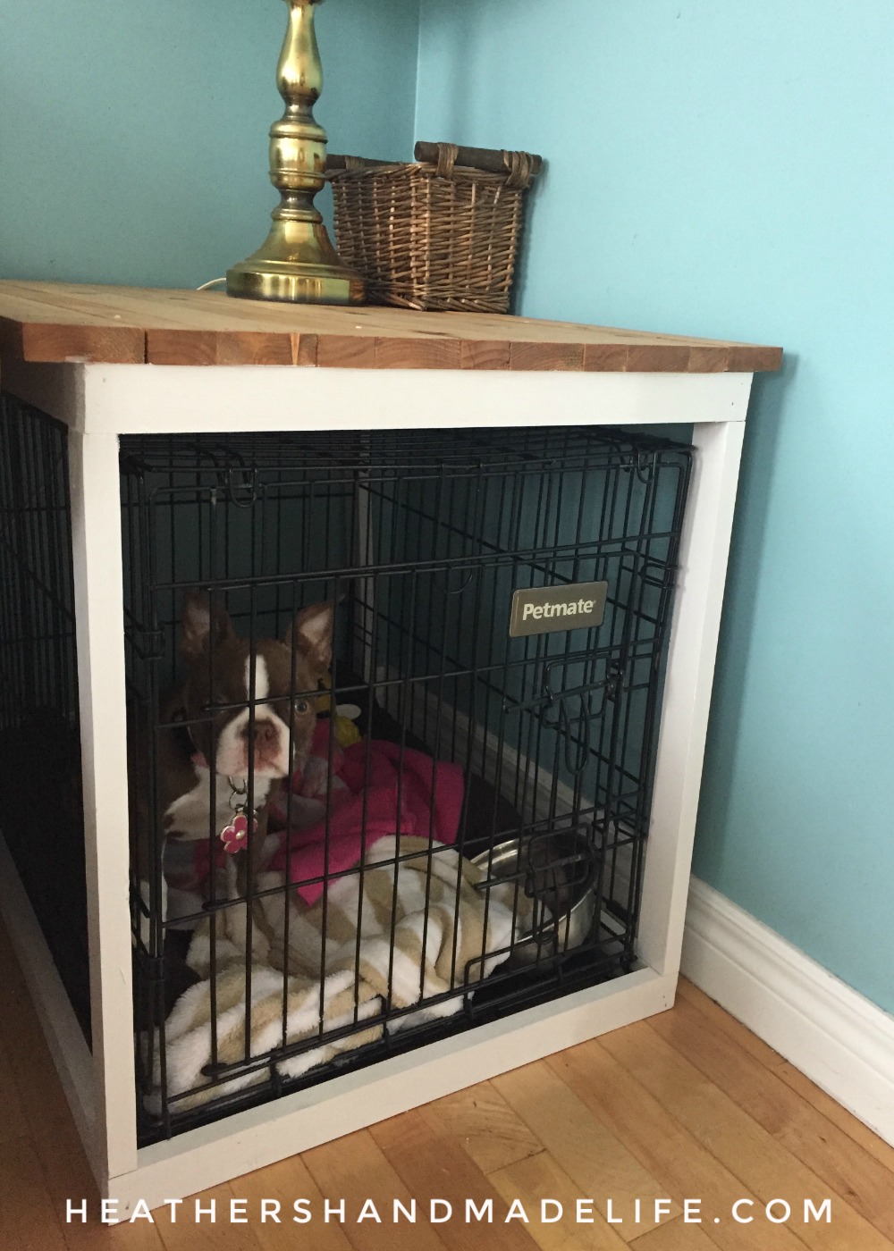 Dog Corner Idea #1: Crate Cover/End Table by Heather's Handmade Life