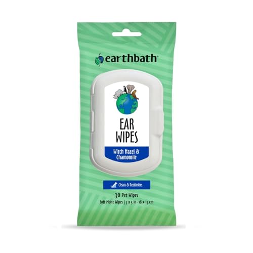 earthbath, Dog Ear Wipes – Gentle Dog Ear Cleaner, Best Pet Wipes for Dogs & Cats, Made in USA, Cruelty-Free Dog Wipes, Keep Your Pet's Ears Naturally Clear & Infection Free – 30 Wipes (1 Pack)
