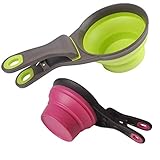 Acronde Collapsible Pet Scoop Silicone Measuring Cups Set Sealing Clip 3 in 1 Multi-Function Scoop Bowls Bag Clip for Dog Cat Food Water Set of 2 (1 Cup & 1/2 Cup Capacity) (Multicolor)
