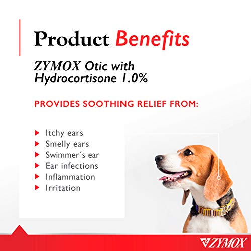Zymox Otic Enzymatic Solution for Dogs and Cats to Soothe Ear Infections with 1% Hydrocortisone for Itch Relief, 4oz