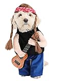 Outlaw Country Singer Dog Costume | Pet Outfit with Plush Arms, Guitar, Red Bandana & Ponytail Wig | Funny Musician Cosplay S