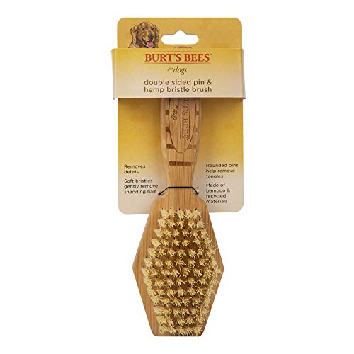 Burt's Bees for Pets Double Sided Pin & Hemp Bristle Dog Brush | Best All-Purpose Dog Brush to Reduce Shedding | for Long & Short Haired Large Dogs, Bamboo
