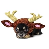 Zoo Snoods Reindeer Costume - Deer Antler Knit Dog Snood Wrap for Pets, Warm Neck Ear Cover Protection for Halloween and Winter (Small)