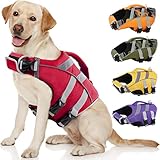 Kuoser Dog Life Jacket with Reflective Stripes - Adjustable High Visibility Vest, Ripstop Lifesaver, Pet Preserver with High Flotation Swimsuit for Small, Medium and Large Dogs