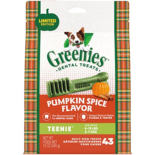 GREENIES Teenie Natural Dog Dental Care Chews Oral Health Dog Treats, Pumpkin Spice Flavor, 12 oz. (43 Treats) GREENIES Teenie Natural Dog Dental Care Chews Oral Health Dog Treats, Pumpkin Spice Flavor, 12 oz. (43 Treats)