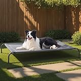 Bedsure Outdoor Elevated Dog Bed Large Sized Dog, Portable Indoor & Outdoor Cooling Raised Cot Pet Hammock Bed with Skid-Resistant Feet, Frame with Breathable Mesh, Grey, 49 inches
