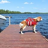 Kuoser Dog Life Jacket with Reflective Stripes - Adjustable High Visibility Vest, Ripstop Lifesaver, Pet Preserver with High Flotation Swimsuit for Small, Medium and Large Dogs