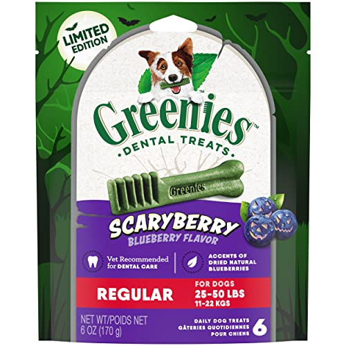 Greenies ScaryBerry Blueberry Flavor Regular Halloween Natural Dental Dog Chew Treats, 6 oz. Pack (6-Count) Greenies ScaryBerry Blueberry Flavor Regular Halloween Natural Dental Dog Chew Treats, 6 oz. Pack (6-Count)
